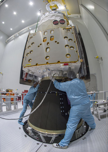 Checking that Aeolus fits onto the rocket cone