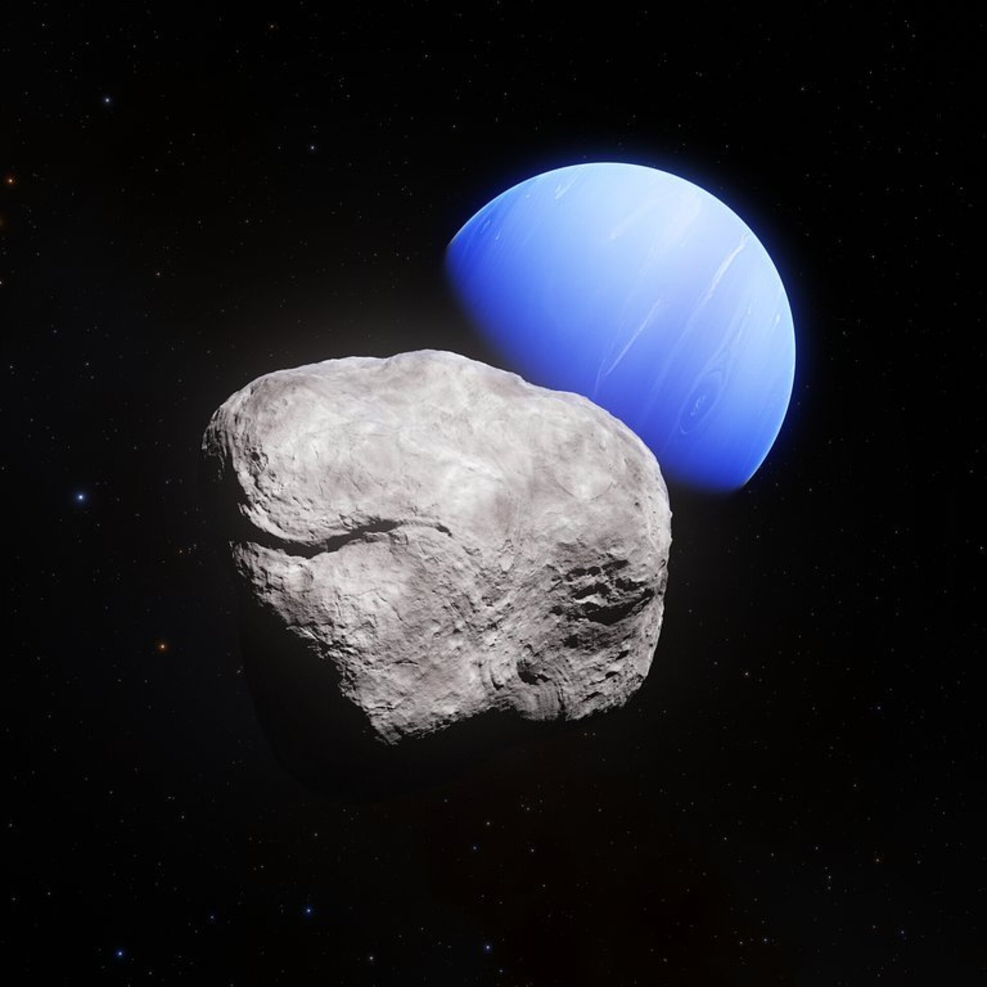 Neptune and its smallest moon Hippocamp (artist's impression)