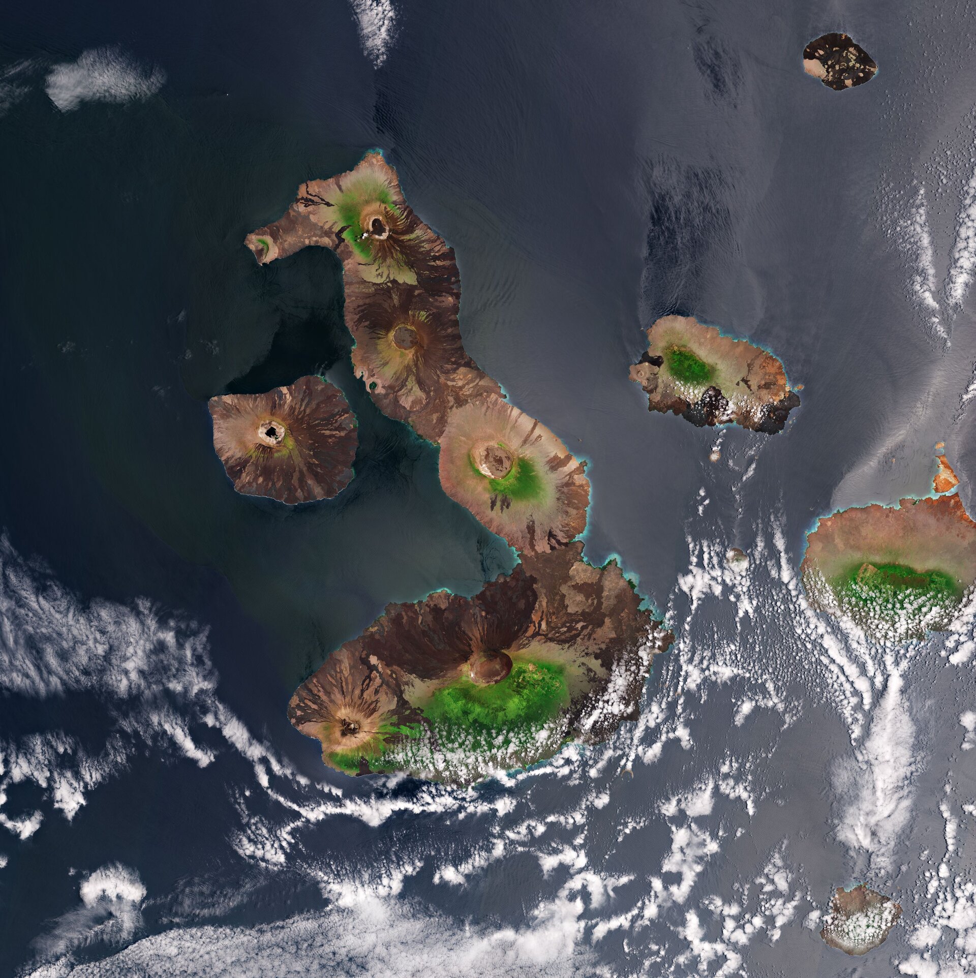 The Copernicus Sentinel-2 mission takes us over the Galápagos Islands – a volcanic archipelago situated some 1000 km west of Ecuador in the Pacific Ocean. 
