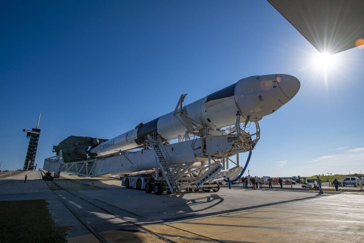 SpaceX’s upgraded version of its Dragon spacecraft atop a Falcon 9 rocket