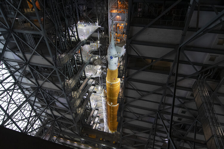 SLS rocket before rollout