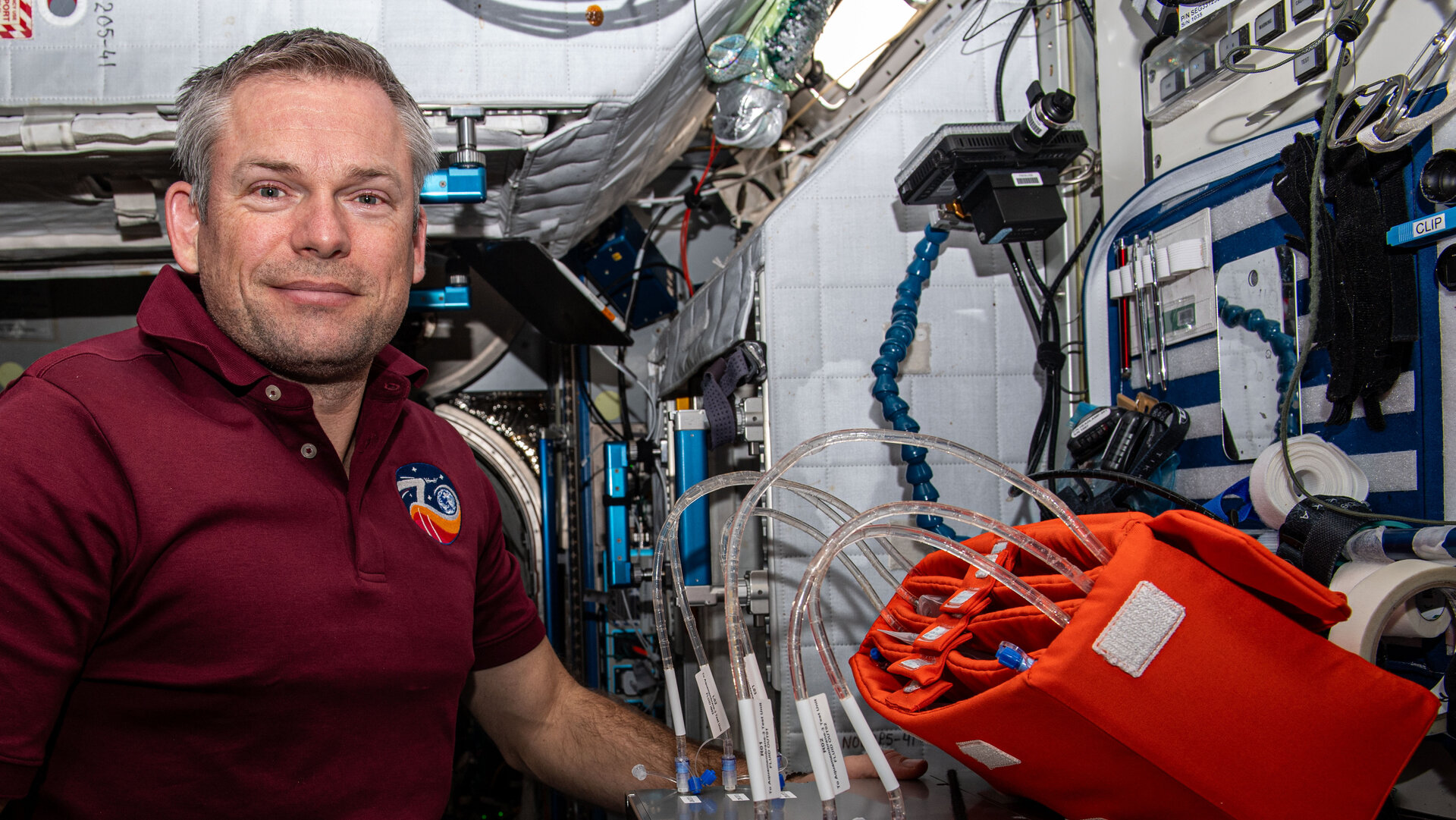 ESA astronaut Andreas Mogensen with the Aquamembrane-3 experiment