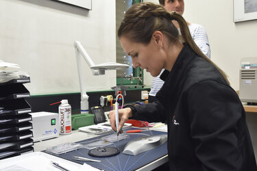 Australian Space Agency astronaut candidate Katherine Bennell-Pegg during a radiation physics lesson as part of her astronaut basic training