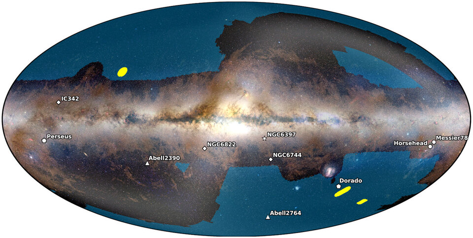 Posizione nel cielo dei primi 10 obiettivi di Euclid