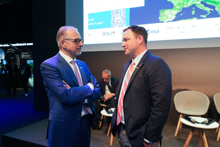 ESA Director General Josef Aschbacher with NASA Chief of Staff Bale Dalton during the International cooperation session.