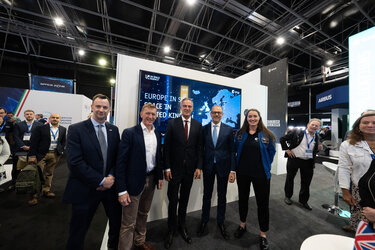 The UK’s Secretary of State for Science, Innovation and Technology Peter Kyle visits ESA's stand at the Farnborough International Airshow 2024. 