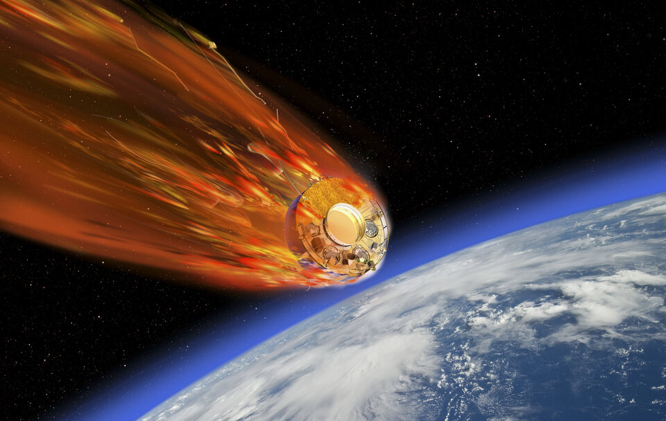 Artist impression of Cluster satellite reentering Earth's atmosphere