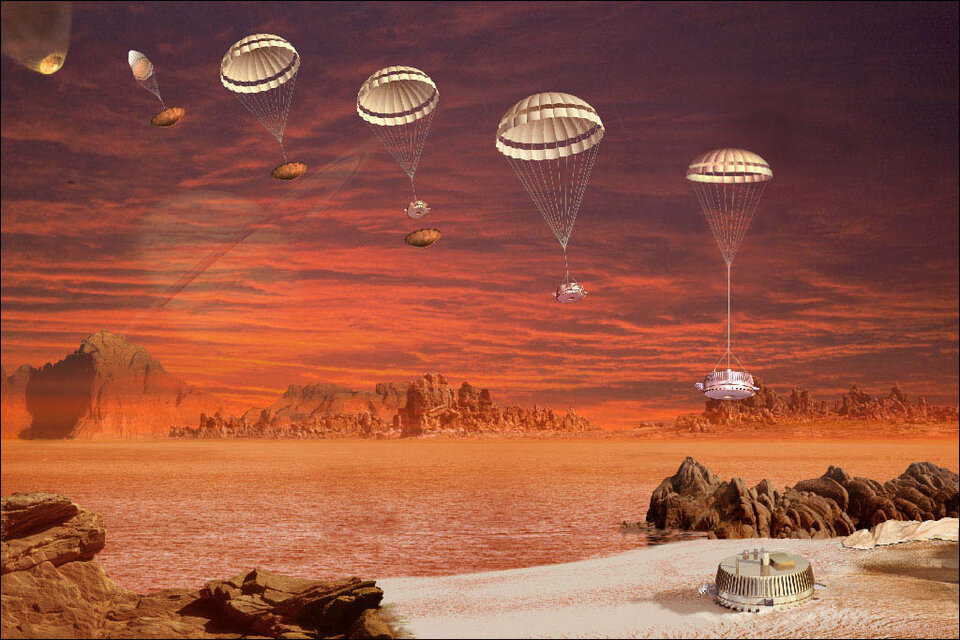 Pioniertat: Mit Huygens gelang der ESA die erste Landung auf einem Trabanten außerhalb des Erde-Mond-Systems.